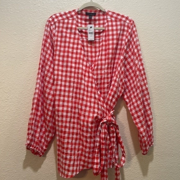 Lane Bryant Red & White True Wrap Gingham Top Blouse Size 22/24 NWT - Picture 3 of 10